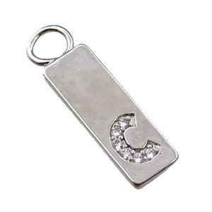 copper rectangle pendant pave zircon, platinum plated, approx 7-20mm [FN21702]