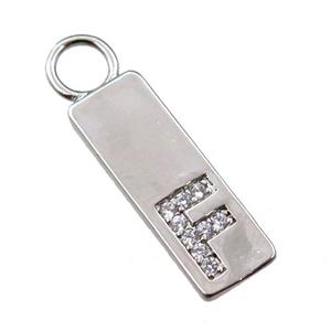 copper rectangle pendant pave zircon, platinum plated, approx 7-20mm [FN21703]