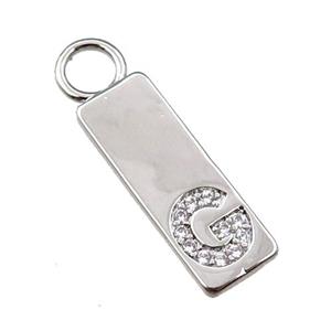 copper rectangle pendant pave zircon, platinum plated, approx 7-20mm [FN21704]