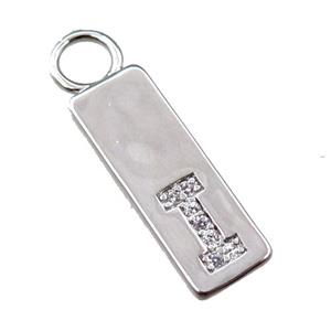 copper rectangle pendant pave zircon, platinum plated, approx 7-20mm [FN21706]