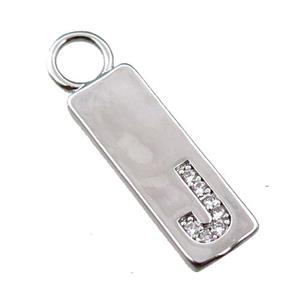 copper rectangle pendant pave zircon, platinum plated, approx 7-20mm [FN21707]