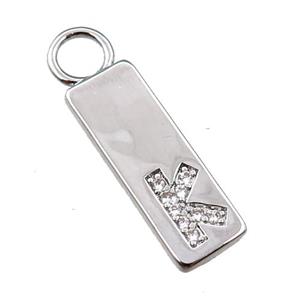 copper rectangle pendant pave zircon, platinum plated, approx 7-20mm [FN21708]