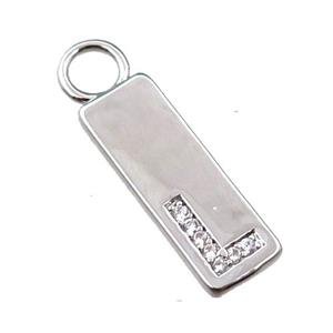 copper rectangle pendant pave zircon, platinum plated, approx 7-20mm [FN21709]