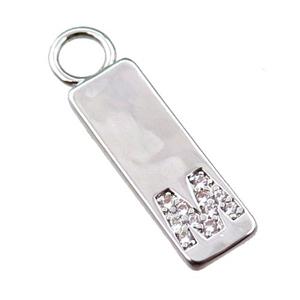 copper rectangle pendant pave zircon, platinum plated, approx 7-20mm [FN21710]