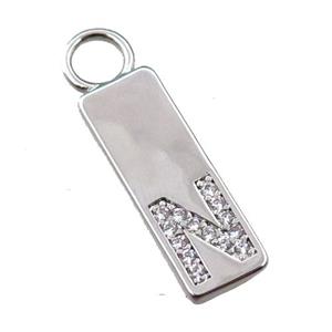copper rectangle pendant pave zircon, platinum plated, approx 7-20mm [FN21711]