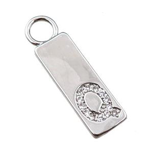 copper rectangle pendant pave zircon, platinum plated, approx 7-20mm [FN21713]