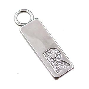 copper rectangle pendant pave zircon, platinum plated, approx 7-20mm [FN21714]
