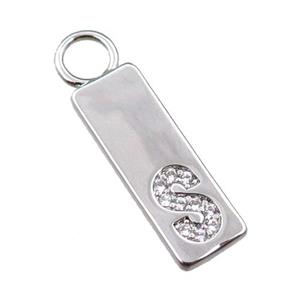 copper rectangle pendant pave zircon, platinum plated, approx 7-20mm [FN21715]