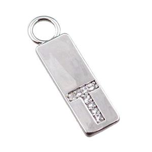 copper rectangle pendant pave zircon, platinum plated, approx 7-20mm [FN21716]