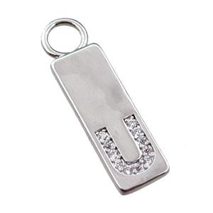 copper rectangle pendant pave zircon, platinum plated, approx 7-20mm [FN21717]