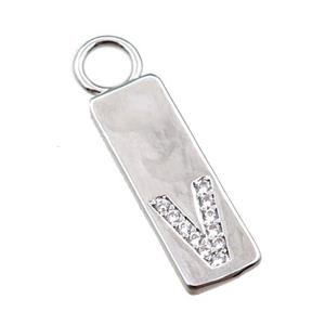 copper rectangle pendant pave zircon, platinum plated, approx 7-20mm [FN21718]