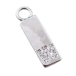 copper rectangle pendant pave zircon, platinum plated, approx 7-20mm [FN21719]
