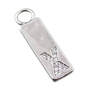copper rectangle pendant pave zircon, platinum plated, approx 7-20mm [FN21720]