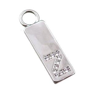 copper rectangle pendant pave zircon, platinum plated, approx 7-20mm [FN21721]