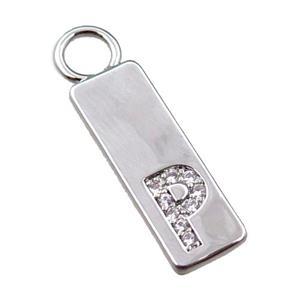 copper rectangle pendant pave zircon, platinum plated, approx 7-20mm [FN21722]
