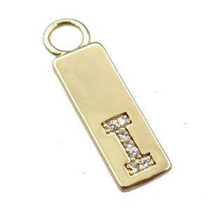 copper rectangle pendant pave zircon, gold plated, approx 7-20mm [FN21729]