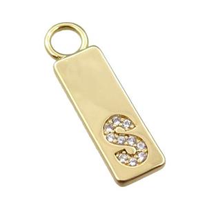 copper rectangle pendant pave zircon, gold plated, approx 7-20mm [FN21739]