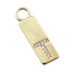 copper rectangle pendant pave zircon, gold plated, approx 7-20mm [FN21740]