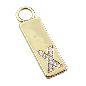 copper rectangle pendant pave zircon, gold plated, approx 7-20mm [FN21744]