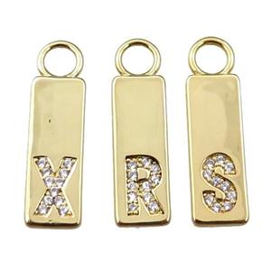 copper rectangle pendant pave zircon, letter, gold plated, mix, approx 7-20mm [FN21746]