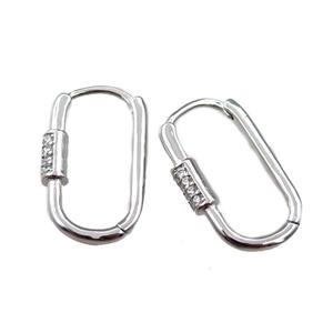 copper Latchback Earring pave zircon, platinum plated, approx 12-22mm [FN21747]