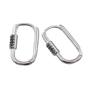copper Latchback Earring pave zircon, platinum plated, approx 12-22mm [FN21750]