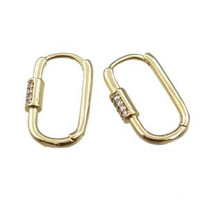 copper Latchback Earring pave zircon, gold plated, approx 12-22mm [FN21751]