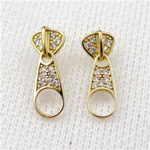 copper Stud Earring pave zircon, gold plated, approx 7-20mm [FN21766]