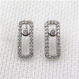 copper Stud Earring pave zircon, platinum plated, approx 6-15mm [FN21767]
