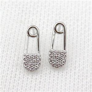 copper Stud Earring pave zircon, platinum plated, approx 6-15mm [FN21769]