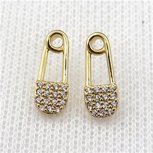 copper Stud Earring pave zircon, gold plated, approx 6-15mm [FN21770]