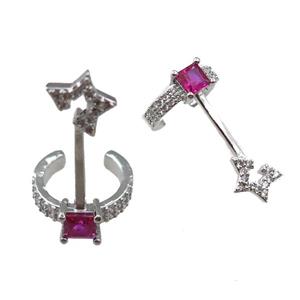 copper Clip Earring cuff pave zircon, platinum plated, approx 14-24mm [FN21773]