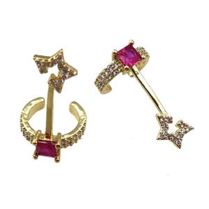copper Clip Earring cuff pave zircon, gold plated, approx 14-24mm [FN21774]