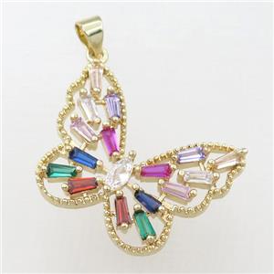 copper butterfly pendant pave zircon, gold plated, approx 21-28mm [FN21777]