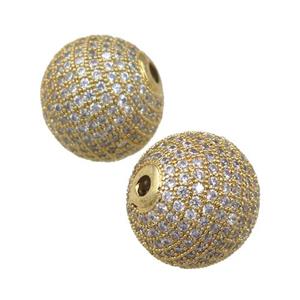 round copper beads paved zircon, gold plated, approx 16mm dia [FN21782]