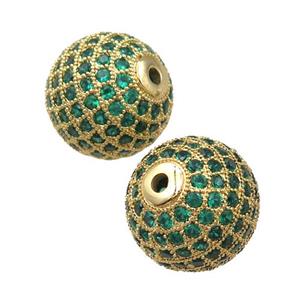 round copper beads paved zircon, gold plated, approx 16mm dia [FN21785]