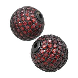 round copper beads paved red zircon, black plated, approx 16mm dia [FN21787-16MM]