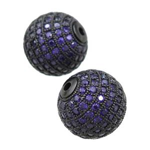 round copper beads paved purple zircon, black plated, approx 16mm dia [FN21789]
