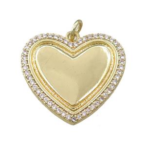 copper heart pendant paved zircon, gold plated, approx 21-23mm [FN21791]