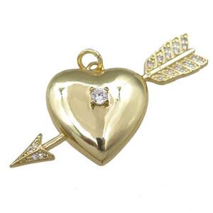 copper heart pendant paved zircon, cupid arrow, gold plated, approx 19-42mm [FN21792]