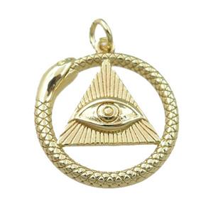 copper circle pendant with snake, triangle eye, gold plated, approx 21mm [FN21793]
