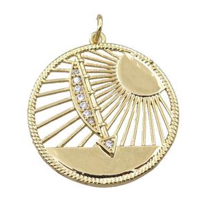 copper circle pendant, sun, gold plated, approx 27mm [FN21795]