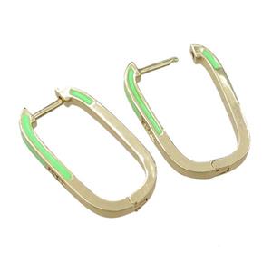copper Latchback Earrings with green enameled, gold plated, approx 14-25mm [FN21804]