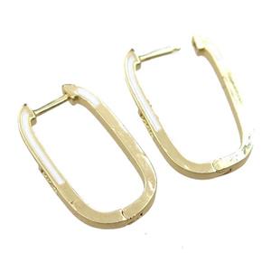 copper Latchback Earrings with white enameled, gold plated, approx 14-25mm [FN21809]