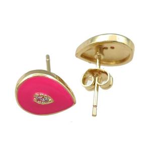 copper Stud Earring with enameled, teardrop, gold plated, approx 7-11mm [FN21812]
