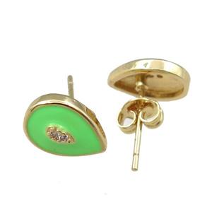copper Stud Earring with green enameled, teardrop, gold plated, approx 7-11mm [FN21813]