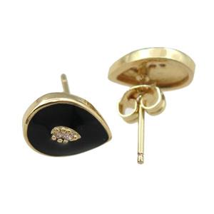 copper Stud Earring with black enameled, teardrop, gold plated, approx 7-11mm [FN21817]