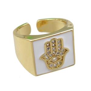 copper Rings with white enameled, hamsahand, adjustable, gold plated, approx 14mm, 17mm [FN21833]
