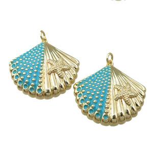 copper pendant with blue enameled, shell shaped, gold palted, approx 25-28mm [FN21841]
