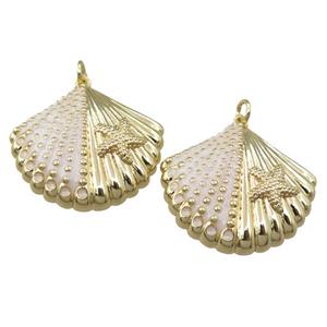 copper pendant with white enameled, shell shaped, gold palted, approx 25-28mm [FN21842]